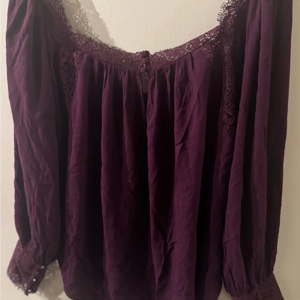 Free People Deep Purple Lace Women's Blouse - Picture 2 of 6